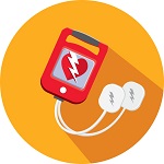 Medical Defibrillator Flat Design themed Icon Set with shadow